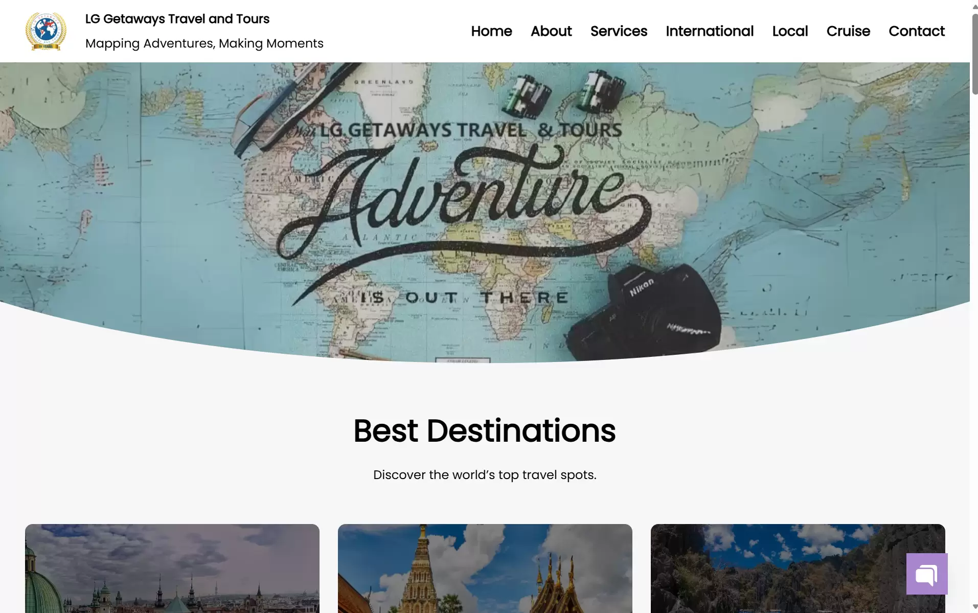 lg getaways travel and tours homepage