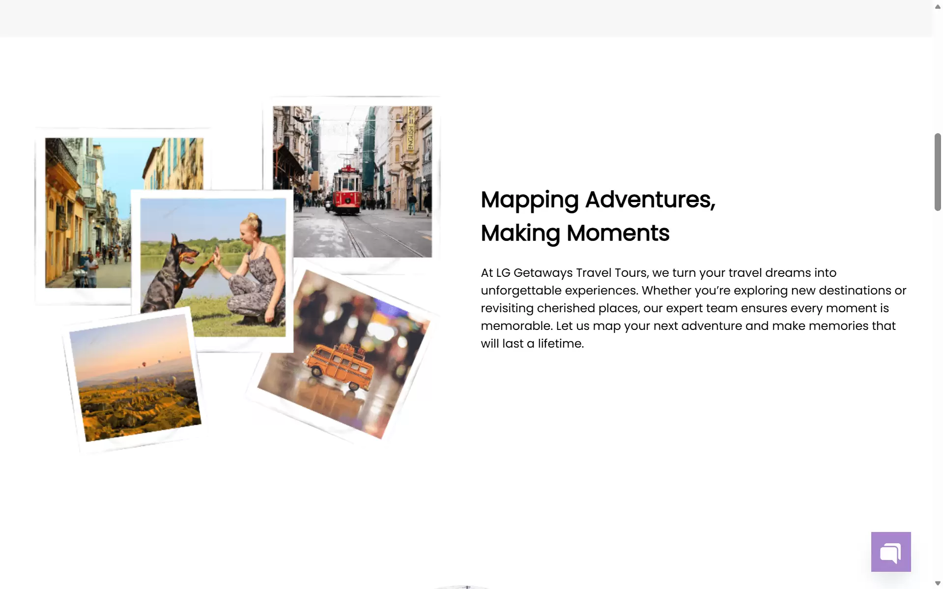 lg getaways travel and tours homepage