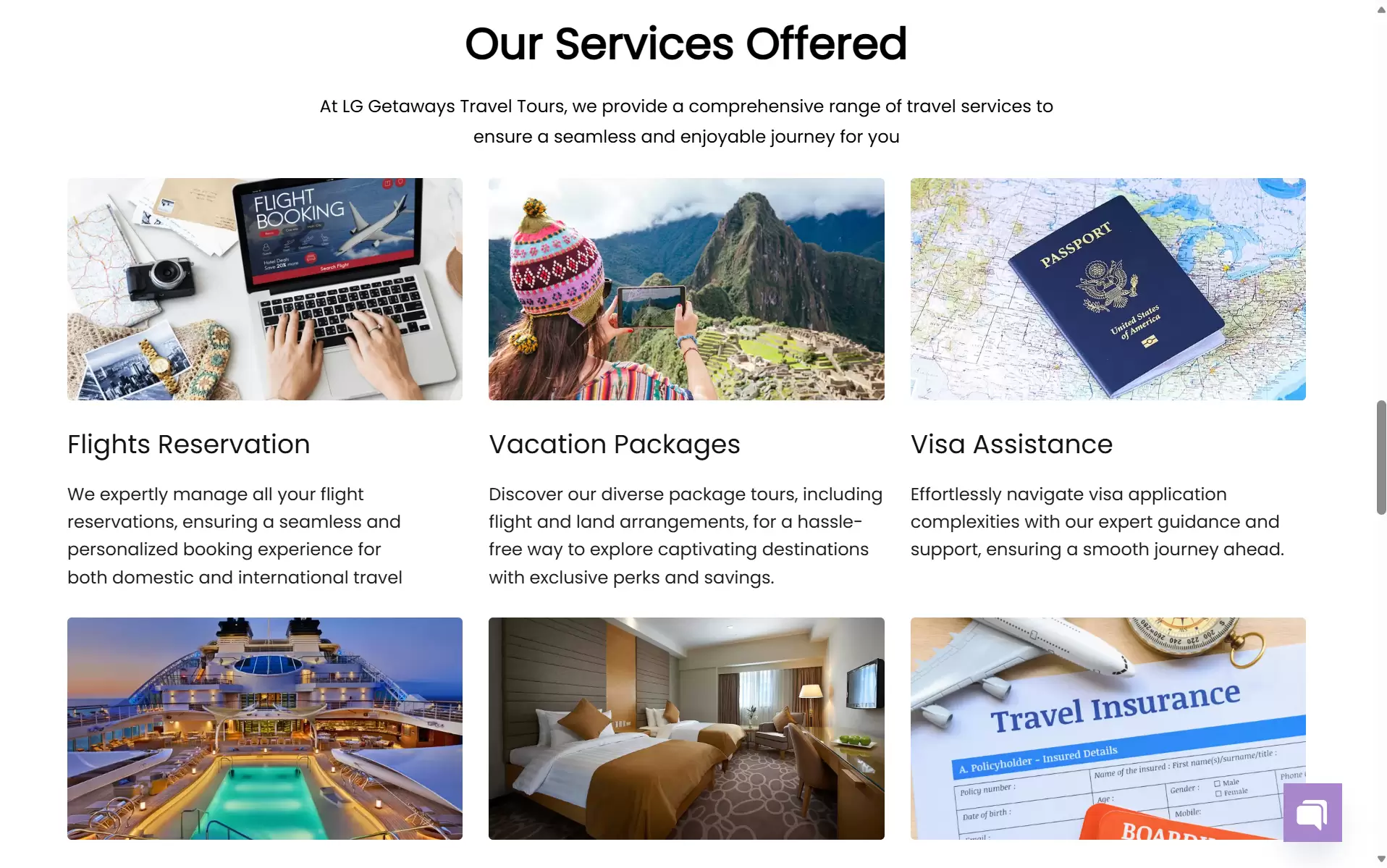 lg getaways travel and tours homepage