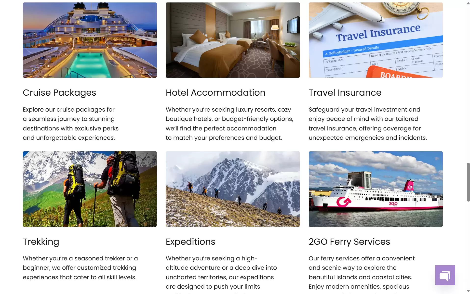 lg getaways travel and tours homepage