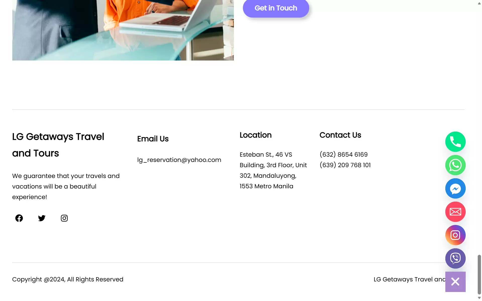 lg getaways travel and tours homepage
